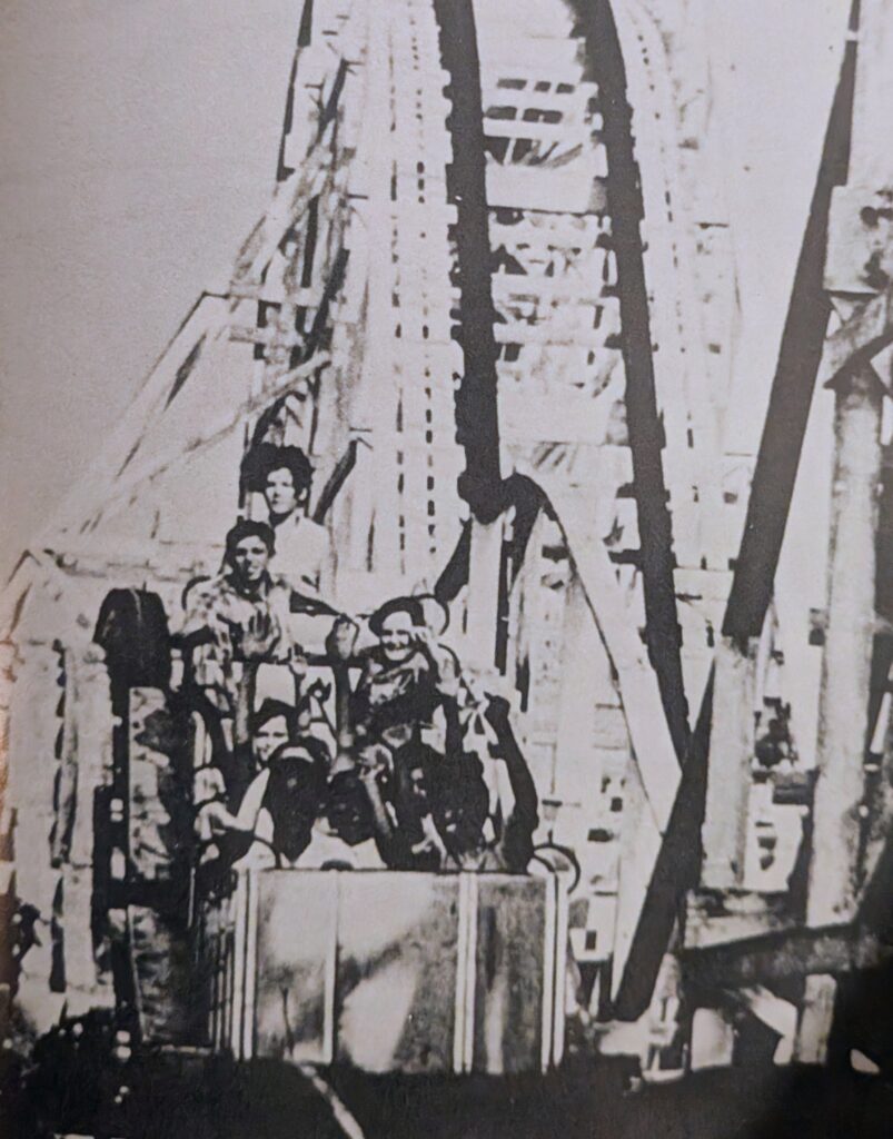 People on one of the Riverview Beach Park's Roller Coasters