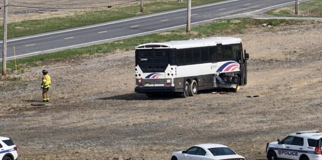 Photo of NJ Transit bus involved in the Accident this morning in Pilesgrove Twp.