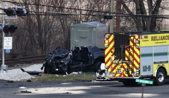 One of the vehicles involved in the accident in Pilesgrove earlier this morning 3/21/26