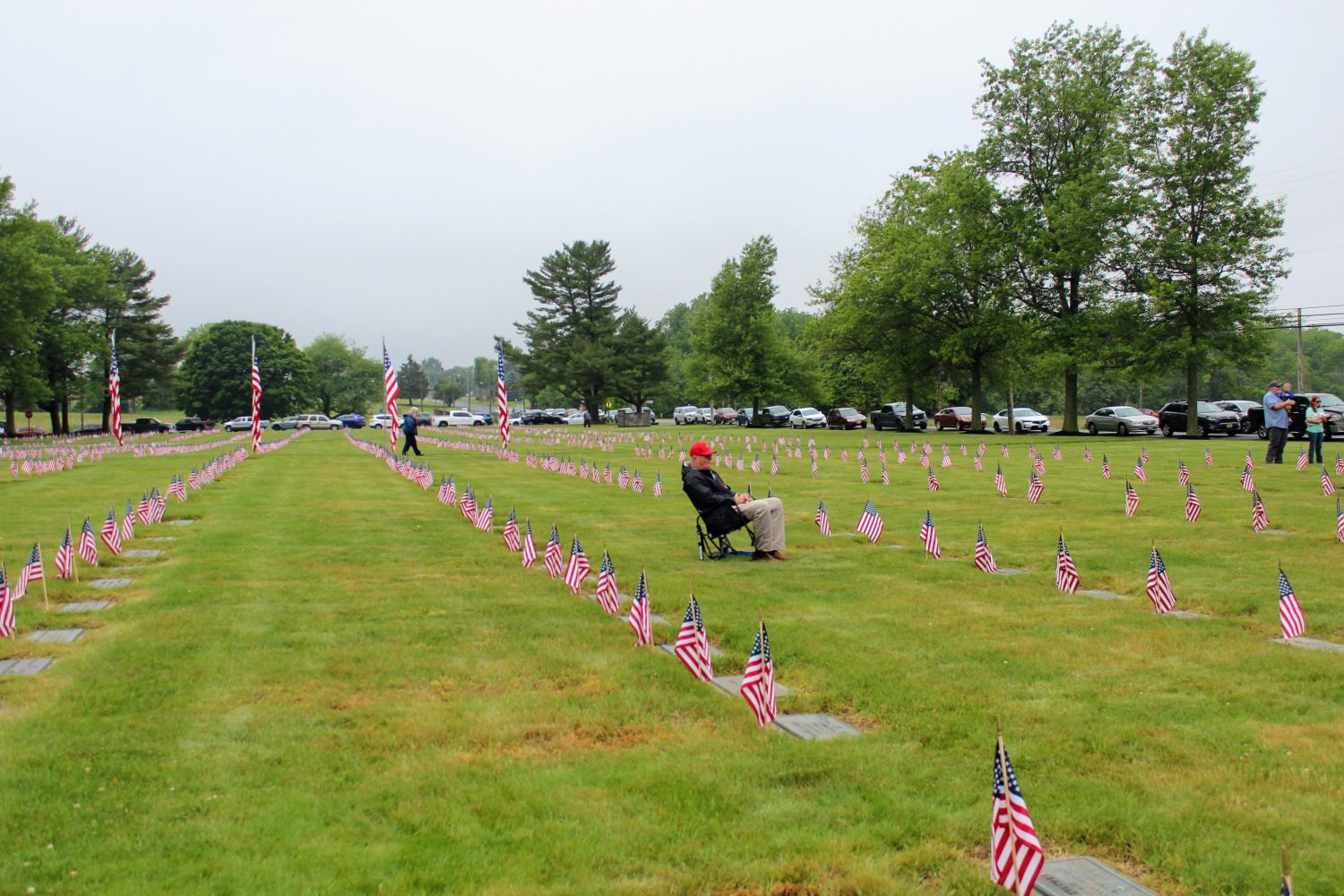 Cloudy and hazy day during Memorial Day Services at Veterans Cemetery