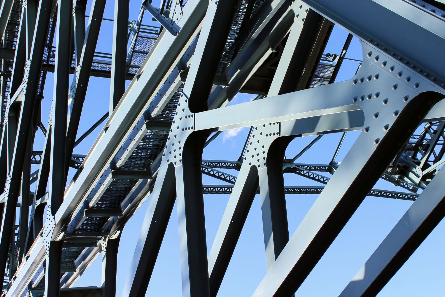 Various trusses and support beams of the Nortonville Bridge Historic Truss Bridge in Oldmans Township