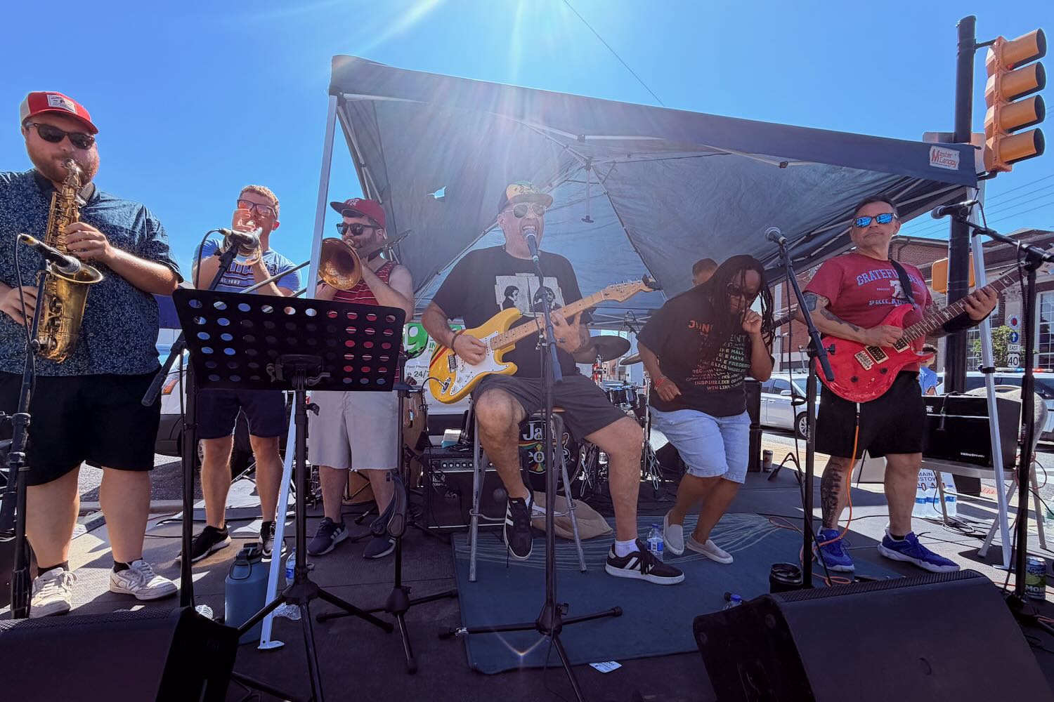 Band that played in the center of town immediately before the parade