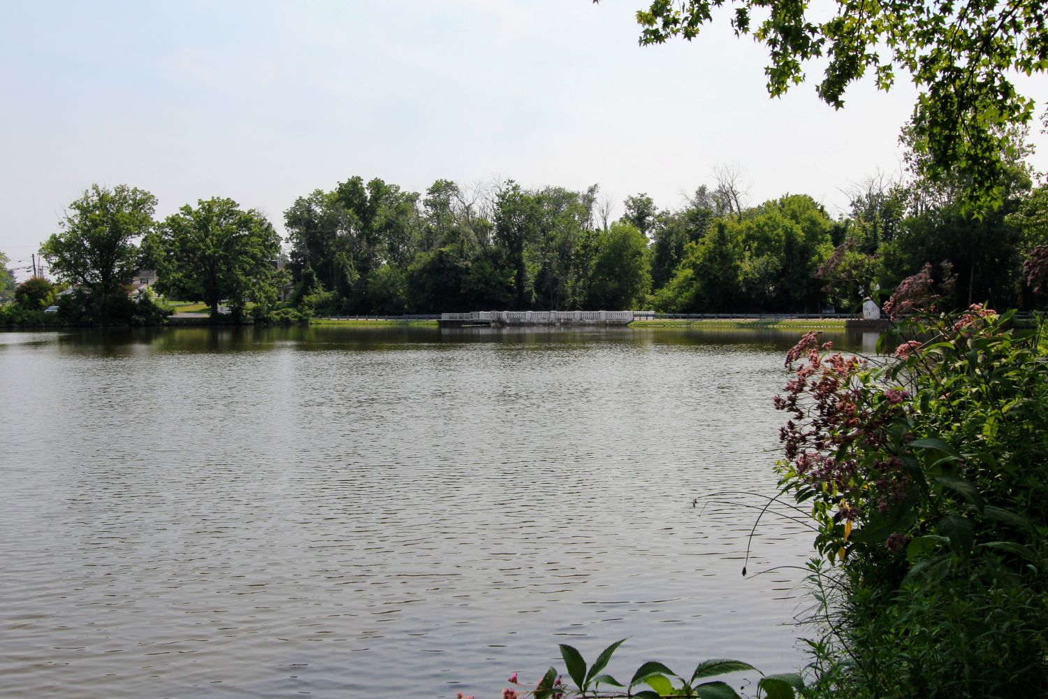 Memorial Lake with the dam and bridge in the distance