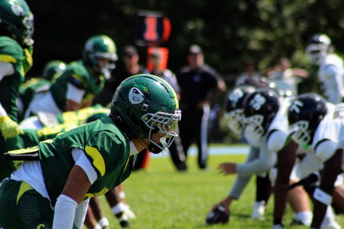 The new helmets of the Mighty Oaks shine in the bright sunshine yesterday during the first ever SCC Football game The new helmets of the Mighty Oaks shine in the bright sunshine yesterday during the first ever SCC Football game