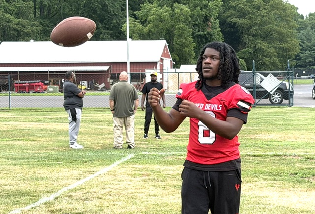 Terrell Thomas of Penns Grove shown warming up before last week's game