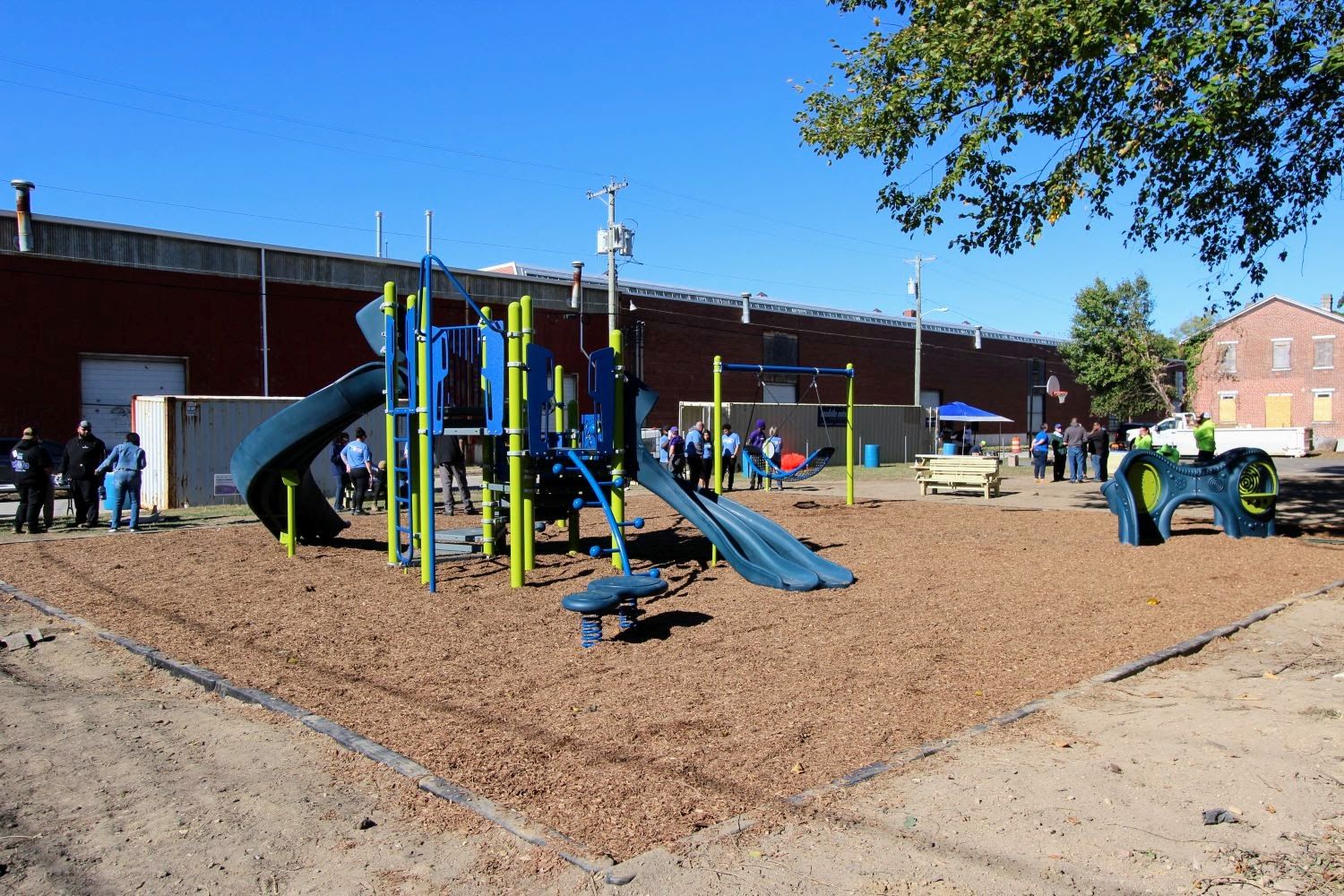 A wide angle shot of the new Hubbell Park Playground