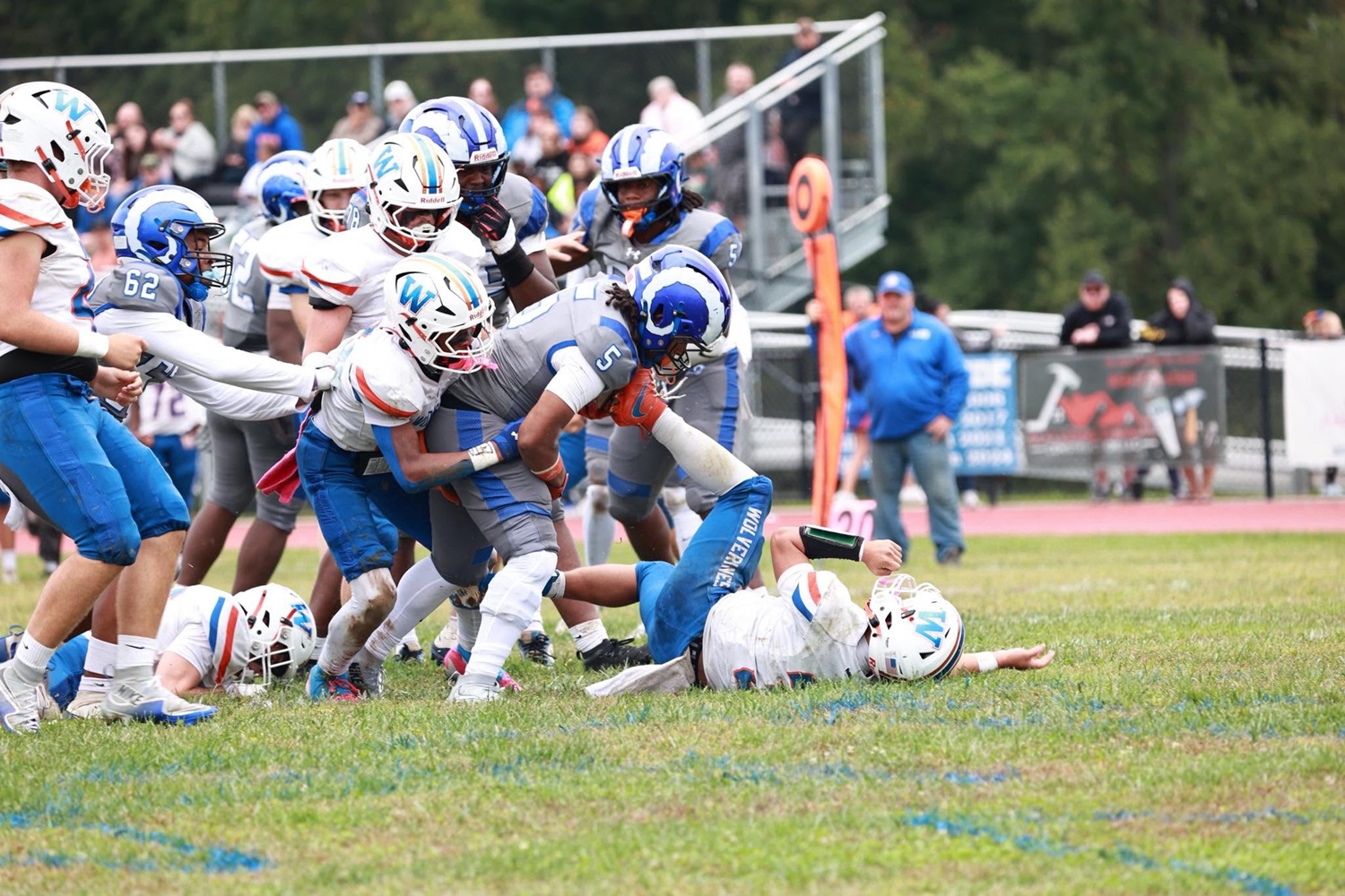 No 5 Izaiah Santiago ran with power throughout the entire game.