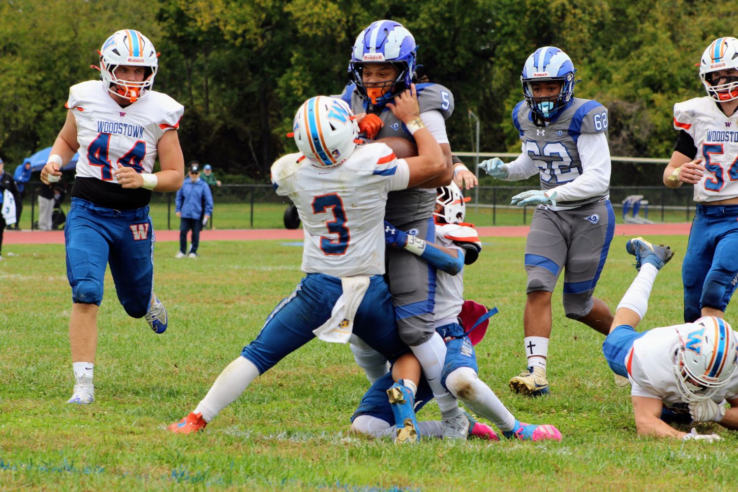 Image 2 of No 5 Izaiah Santiago at the goal line meeting Woodstown