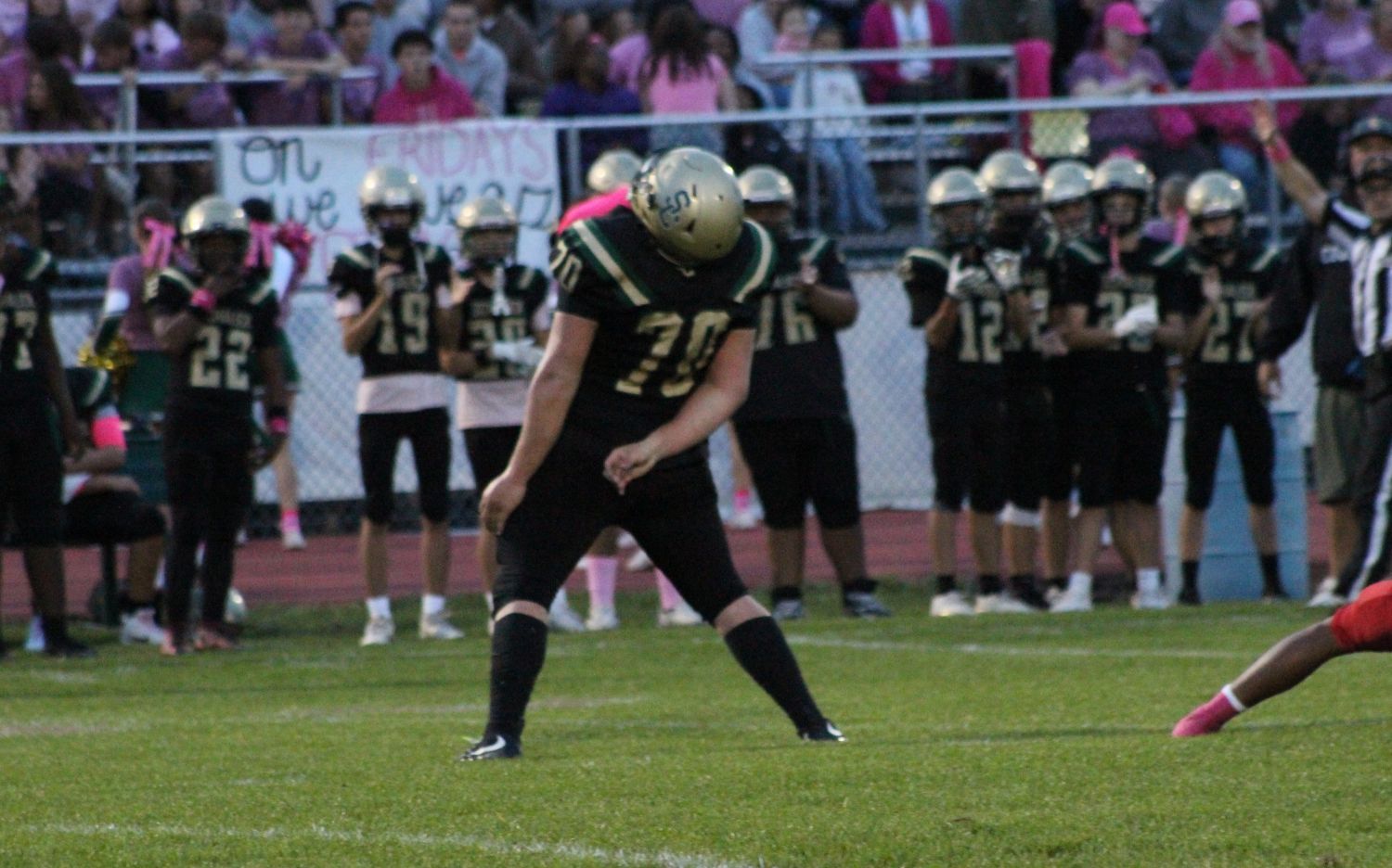 Schalick #70 Aiden Torres celebrates after the big defensive play