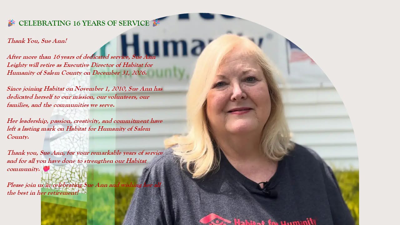 Sue Ann Leighty to Retire as Habitat of Humanity of Salem County Executive Director After 16 Years